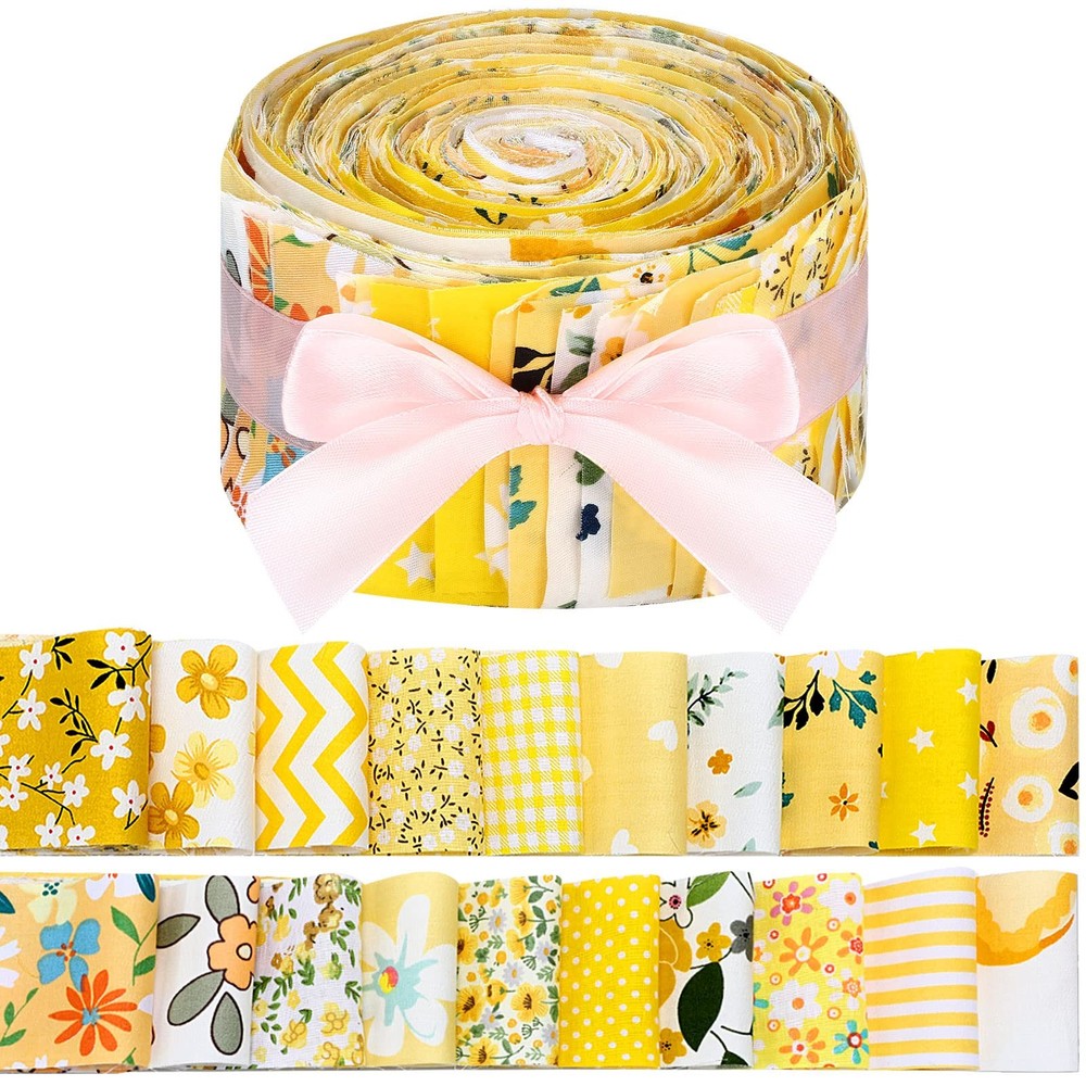 40 Pcs Yellow Floral Fabric Spring Jelly Fabric Quilting Patchwork Roll Yello…