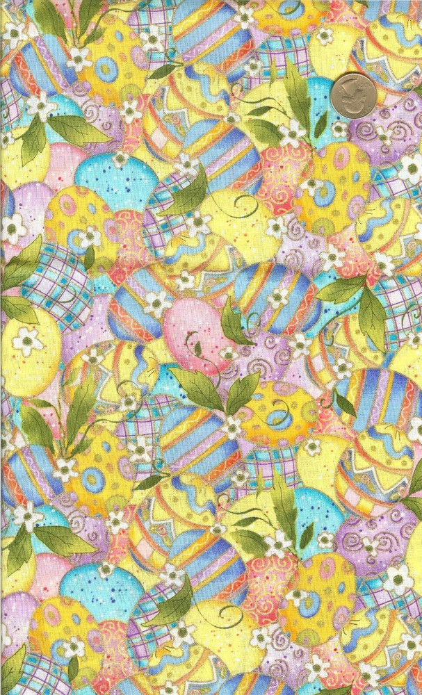 VINTAGE! “ELEGANT EGGS GLITTER” JOY HALL FOR SPRINGS – 2.33 YARDS