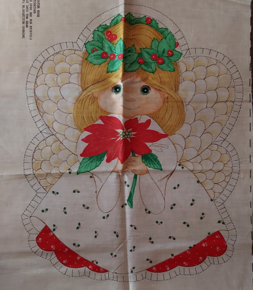 1986 Vtg Spring Mills Cut & Sew Fabric Panel 7568 Christmas Angel Pillow, Uncut
