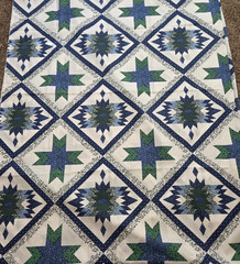 3+Yd Vtg 90WX115L Floral Cotton FABRIC Large Cheater QUILT TOP Panel Blue Green