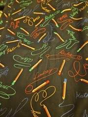Cotton Fabric Coloring Pencils And Signatures On Black 4.25 Yards X 44″ Wide