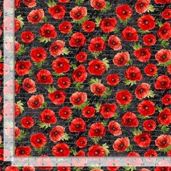 Poppy Passion Floral Fabric | Flower Text Script Black | Timeless Treasures YARD