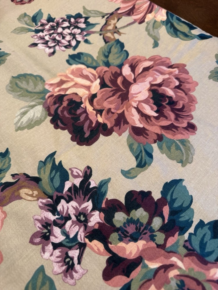 VTG Stanley King Fabric Floral 3 YARDS 54″ W HUGE PINK FLOWERS COTTAGE FRENCH