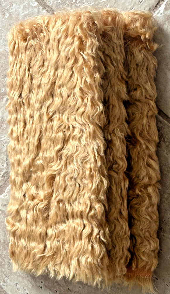 WAVY MOHAIR FABRIC REMNANT PIECE W/DYEING INFO:NWOT HONEY-COLORED 12″ X 54″