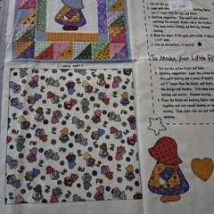 Vintage SUN BONNET SUE Fabric Panel for LITTLE QUILT & PILLOW 26″ x 18″