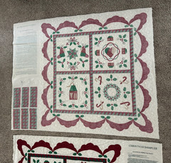 Vtg Wamsutta Christmas Sampler Fabric Panel Cheater Quilt Wall Hanging Uncut 2PC