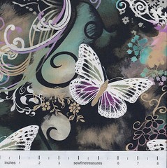 Butterflies Filigree Flutter Purple Swirls Flowers MM Fabric By the FQ – 1/4 YD