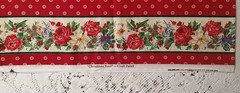 Christmas Rose Floral Fabric Remnant Border VIP Cranston Red Green 17″x 4 1/2″