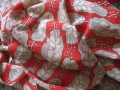 4yd Antique Unique Red White Grey Leaves Botanical Sheer Cotton Blend Fabric