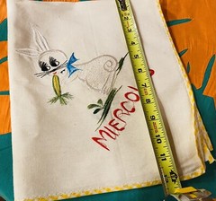 Handcrafted ” DAYS OF WEEK” SPANISH- EMBROIDERED DISH CLOTHS.SET OF FOUR.