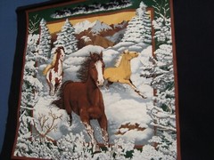 Wild Horses Fabric 2 PANEL Blocks 100% Cotton for Pillows Crafts 38″ x 17″