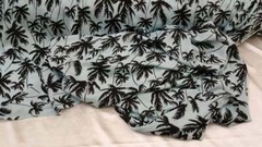 100% Rayon challis black Palm tree on baby blue background