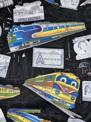 Giggles Travel Trains Black Hoffman Cotton Fabric 1/2 Yard (18” By 44”) New