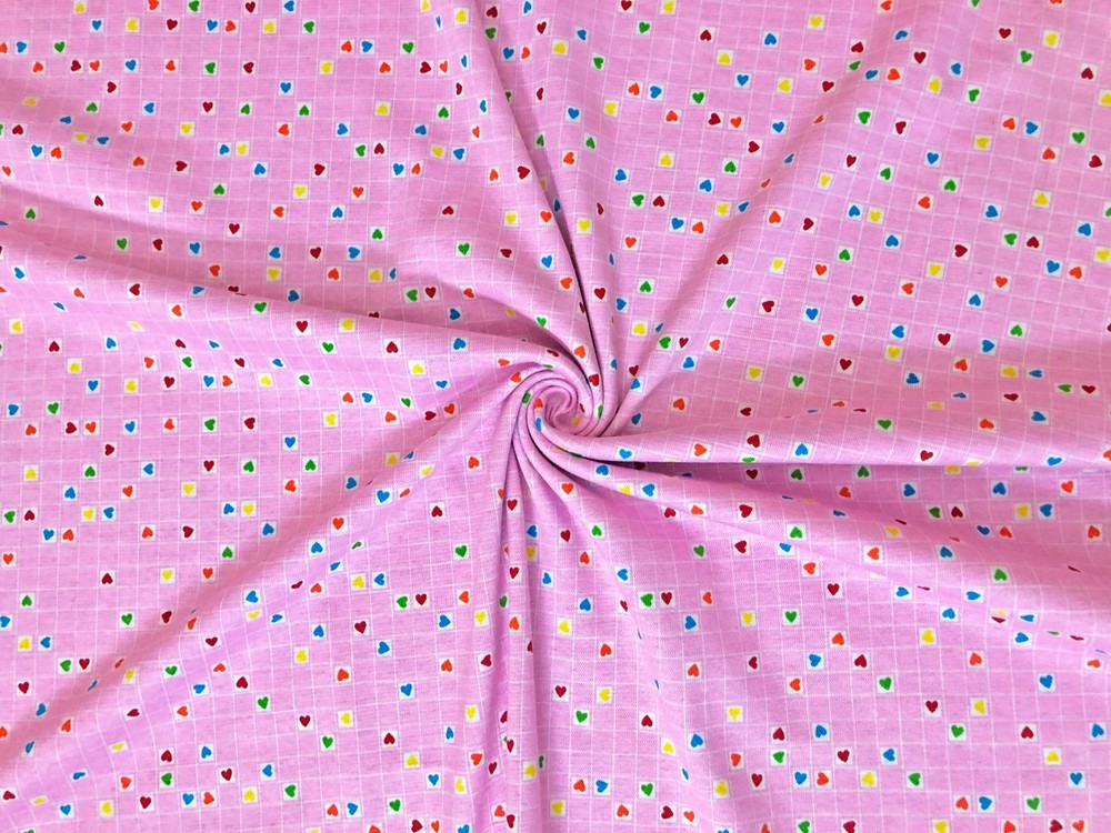 Pink Heart Grid 100% Cotton Knit Fabric 54″W By the Yard CTPR15