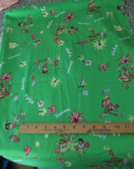 3yards x44″ Hawaiian Textile Fabric Green Aloha Hawaii Design Hula Dancer flower