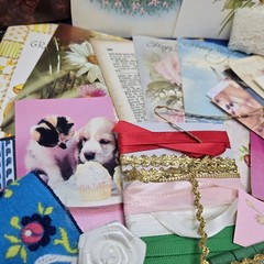 Junk Journal Lot 1Lb Ephemera Card Ribbons Book Page Fabric Button Craft Collage