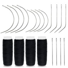 20 PCS Hair Needle and Black Thread Kit for Making Wig, Big Medium
