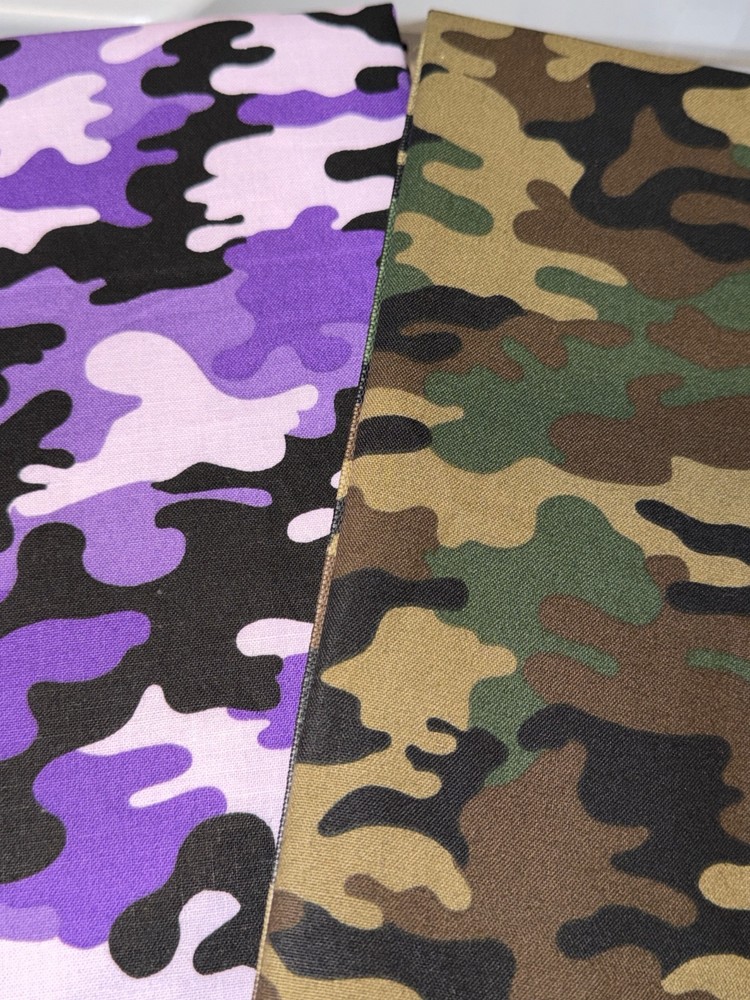 HALF YARD 100% cotton fabric by the HALF yard 18 x 44 Camo print 2 pc