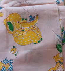 VTG JUVENILE NOVELTY BABY NURSERY COTTON FABRIC Bunny Cat Musical Pig Pink 36×57