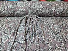 Rayon Challis Fabric by the Meter – Dark Mauve Background with Gray Floral Print