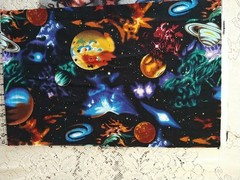 REMNANT STARGAZERS Planets Solar System Met Gold Print Cotton Quilt Fabric 13×21