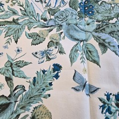 Vintage Waverly Fabric Remnant Plymouth Document Blue Yellow Green Birds READ DS