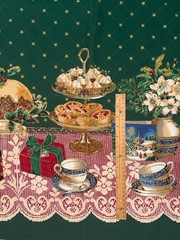1.3 Yds 58″ Wide Christmas Holiday Border Fabric Desserts Gifts Tea Cups Cotton