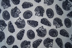 1/2 Yard Navy Seashells on White Soft Cotton Knit Fabric 20″ X 60″