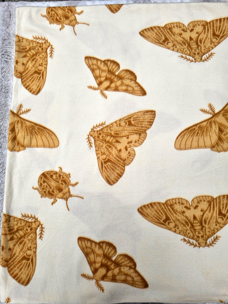 Moths on Beige Blizzard Fleece Fabric – 2 yards x 58″ NEW