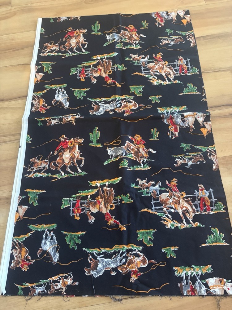 Cowboys And Indians Fabric 2 yd X 44”w Rodeo Western Cowboy Horse Nos/ Clean