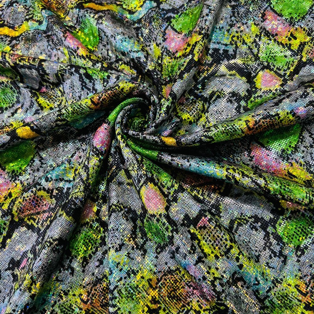 Animal Print: Snake Colorful Spandex Stretch Fabric Sold By The Yard 60” Wide