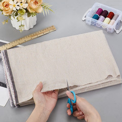 2 Yards Woven Ticking Striped Fabric, 72 X 60 Inch Beige Line Pattern Soft Table