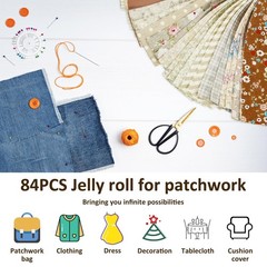 84 PCS Jelly Roll Fabric Strips Soft Cotton Quilting 2.48×19.69 Inch PreCut