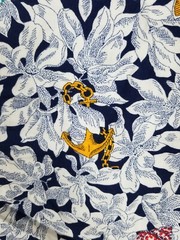 Wamsutta navy blue white Nautical Floral Cotton Fabric approx 3.75 yds 140×42