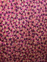 VTG 80s Micro Floral Red Yellow Pre Quilted w/Batting Fabric By The Yard (7 READ