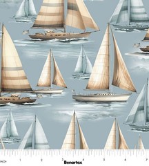 Cotton Set Sail Ocean Coastal Escape Sailboats Sea Fabric Print by Yard D387.51