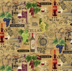 Wine Fabric BTY, Vintage Wine and Grape on Text, CD1929, Cotton, TheFabricEdge