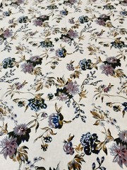 Fabric Taupe Multicolor Purple Floral 1 Yard X 60 Inches One Piece