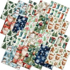 10 Pcs Watercolor Christmas Quilting Fabric Bundles 20 x 20 Inch | Santa Ging…