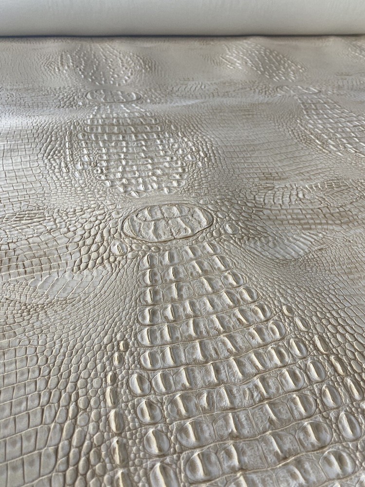 Cream Big Alligator Embossed Faux Vinyl Upholstery Handbag Auto And More
