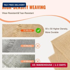 VEVOR Burlap Fabric Roll, 36″ x 150 ft, High Density Wide Natural Burlap Fabric