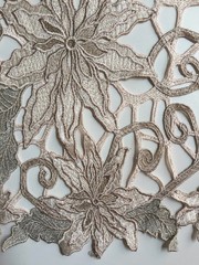 Skye BEIGE TAUPE Embroidered Floral Edge Guipure on Mesh Lace Fabric by the Yar