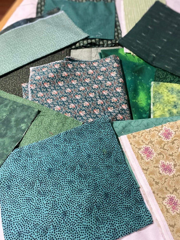 1 pound cotton quilting remnant pieces-all shades of green 17 different prints