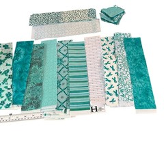 Teal Awareness Ribbon Floral Batik Cotton Quilting Fabric Scrap Bundle 118pc