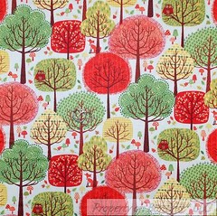 BonEful Fabric FQ Cotton Quilt Green Red White Orange Tree Leaf Fall Fox Owl Dot