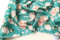 Green Big Flower Fabric 55” Wide By Yard Soft Dress Robe Material Viscose Rayon