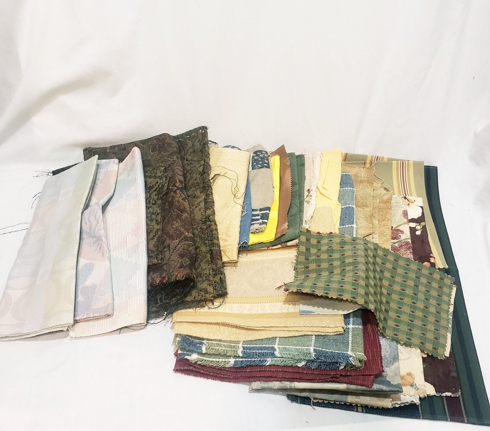 3 lbs 3 oz Lot of Fabric Small Scraps Samples Mixed pieces sizes colors textures
