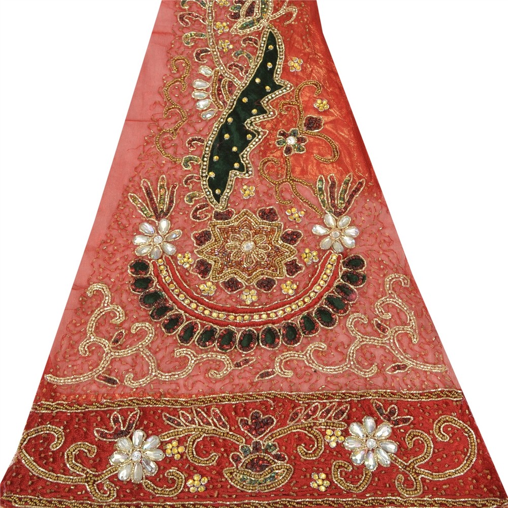 Sanskriti Vintage Design Fabric Hand Beaded Indian Craft Dark Red Patch Work