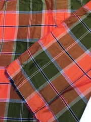 Vintage Thai Silk Plaid Fabric Orange, Green, Navy Lrg Scale 1.9 yrd x 43″ wide