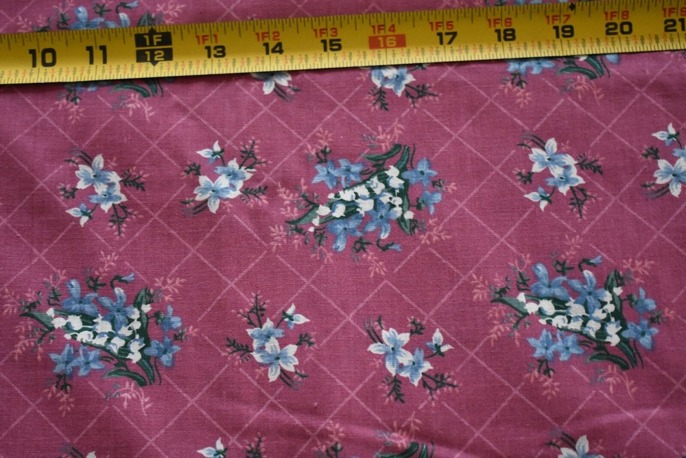 By 1/2 Yd, Vintage, Blue & White Floral on Dusty-Rose Quilt Cotton, B1242